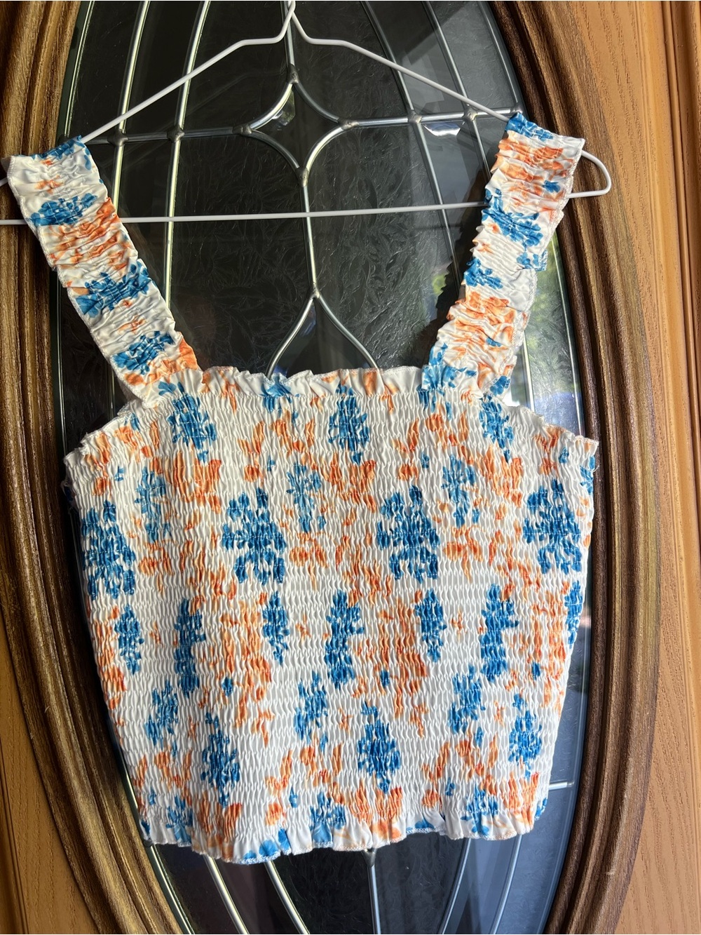 Tank Top with Blue and Orange Floral Print - XL